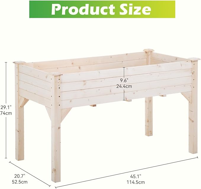 Raised Garden BedWooden Garden Bed Elevated Wood Planter Box Stand Outdoor Patio Planter Grown Box for Backyard Patio Balcony w/Bed LinerNatural…