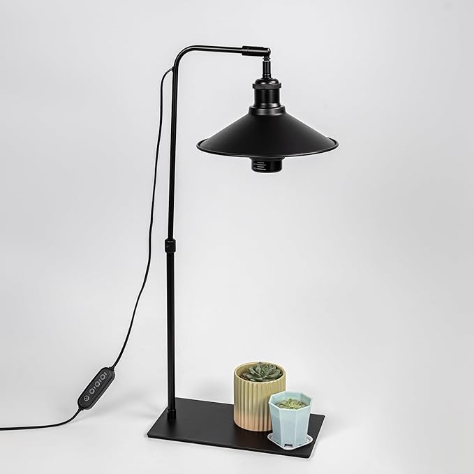 15ft Timer Cord Black Metal Shade Free Standing Plants Grow Stand Light 10W 4500K Full Spectrum Bulb Included Adjusted Height Retro Style