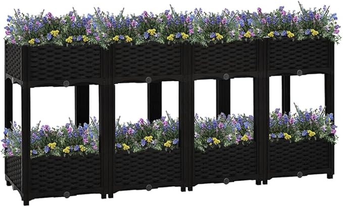 Raised Bed Black Polypropylene 63.0 x 15.7 x 28.0 in Raised Bed Gardening Pots &amp Planters 316537