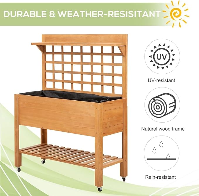 3- Shelf Premium Heavy Duty Durable Eco-Friendly Robust Weatherproof Solid Wooden Raised Garden Bed 48x22x17 51lb Sandy Brown Finish
