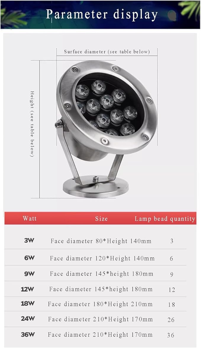 LED Underwater Lights - Low Voltage AC12/24V Waterproof Spotlight for Pool Waterfalls and Landscape Lighting IP68 Adjustable Angle