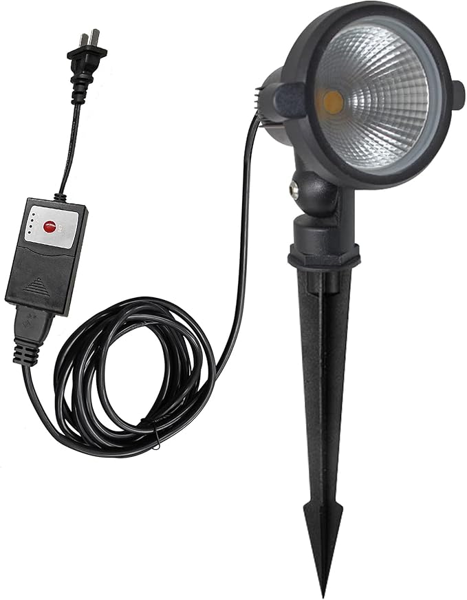 Kiven IP65 Waterproof Landscape Clamp Light Decorative Spotlight with Plug-in Cord and Timer for Indoor Outdoor Park Yard Garden Step Statue COB Lawn Light (3W Warm White)