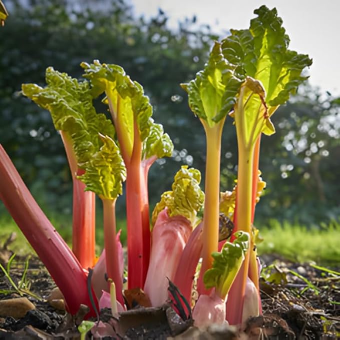 5-Pack Rhubarb Roots Plants for Planting 1.5 Inch Tall Fast- Growing Perennial Non GMO with Giant Red Stalk Resilient Vegetable Plants for Home Landscapes