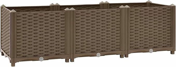 Elevated Planter Bed - Brown Polypropylene Large Capacity 120x40x38 cm Easy Assembly