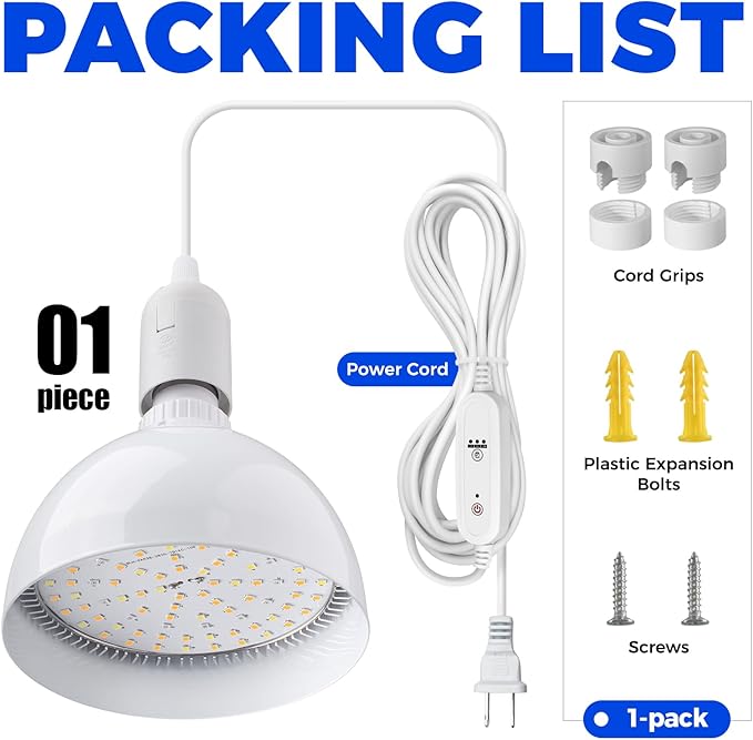 Barrina Hanging Grow Lights for Indoor Plants 25W Full Spectrum with Timer and 16.4FT Power Cord Pendant Plant Lights for Indoor Growing Large Tall Plant Garden Flowers Greenhouse