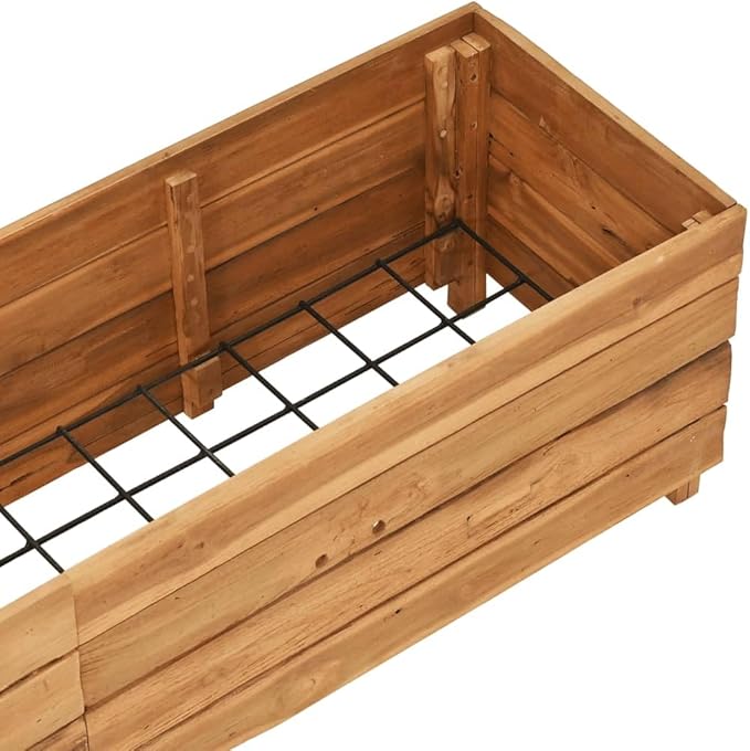 vidaXL Stylish and Durable Solid Teak Wood Raised Bed with Steel Rack for Indoor or Outdoor - Ideal for Flowers or Plants
