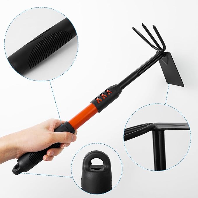 Luwint Gardening Tools Kit Pack of 4 Garden Tool Set with Non-Slip Handle Sturdy Classic Utility Tool Heavy Duty Steel Garden Tools with Long Ergonomic Handle for Maintaining Lawn Garden Vege