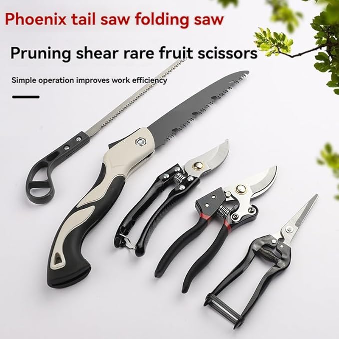 5-Piece Heavy-Duty Carbon Steel Garden Tool Set with Pruning Shears &amp Folding Saw for Gardening &amp Tree Trimming