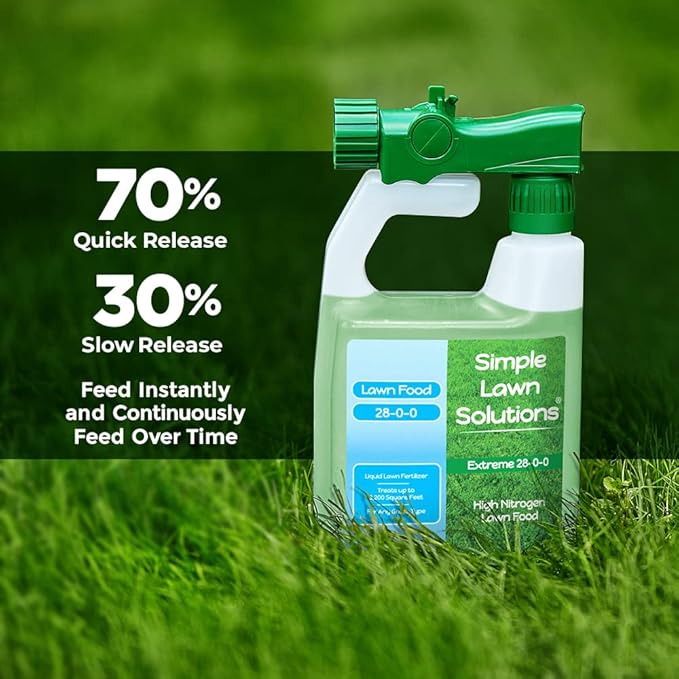 Maximum Green &amp Growth Fertilizer High Nitrogen 28-0-0 Liquid Lawn Food Spray Spring &amp Summer- Any Grass Type- Simple Lawn Solutions - Concentrated Quick &amp Slow Release Attached Sprayer (3