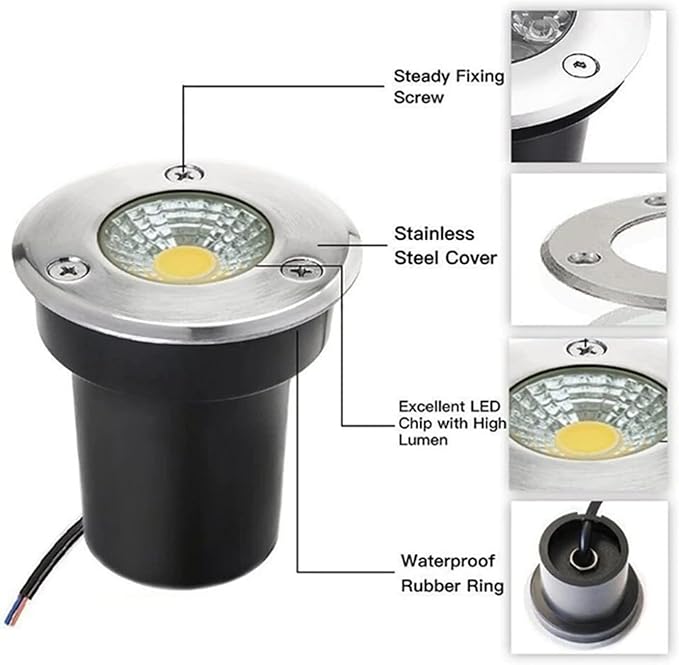 4 Pack LED Underground Light COB Floor Lamp IP65 Waterproof Outdoor Ground Spot Landscape Garden Square Path Yard Recessed Buried Spotlight (White 5W)