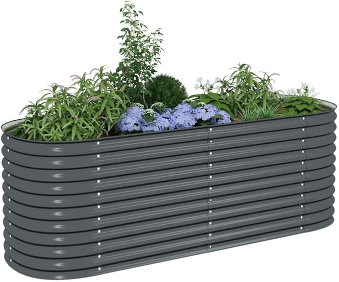 Garden Raised Bed Gray Galvanized Steel Large 94.5 Square Planter for Outdoor Plants Durable Metal for Vegetables &amp Flowers
