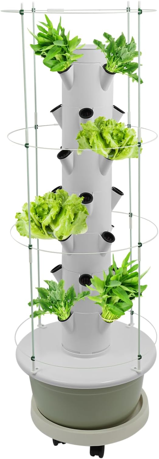 7-Layer 28-Plant Indoor Hydroponic Growing Tower Vertical Garden Kit with Climbing Trellis &amp Auto Timer Smart Hydroponics System for Vegetables Beginner Friendly-Green