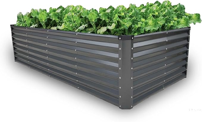 GrowHaus 8x4x2FT Galvanized Raised Garden Bed Planter Boxes Outdoor Large Metal Garden Beds for Planting Vegetables Flowers Herbs Rectangle Dark Gray
