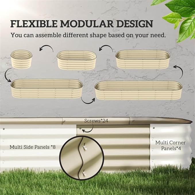 94.5 Inch Cream Galvanized Steel Raised Garden Bed Planter – Open Bottom Weed Resistant Outdoor Planter for Vegetables Herbs Flowers Easy to Assemble with Screws