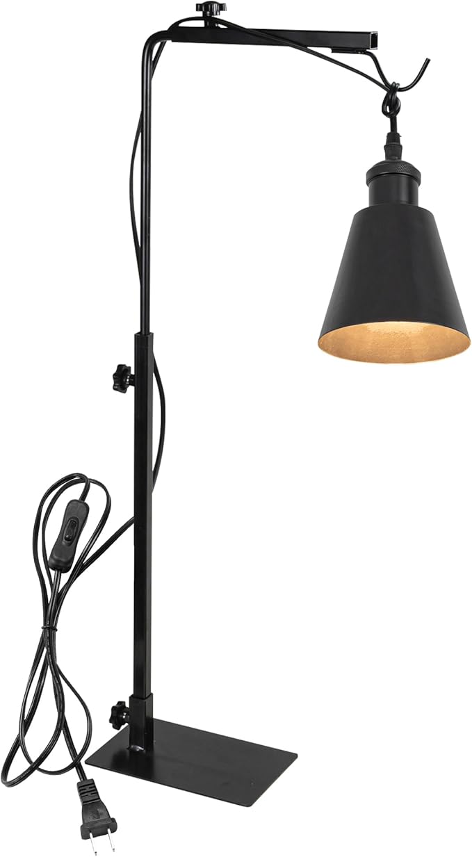 Free Standing Plant Grow Stand Adjustable Height 5.9 Feet Plug Cord with Timer Switch E26 Base Black Shade Simple Design (Bulb Not Included)