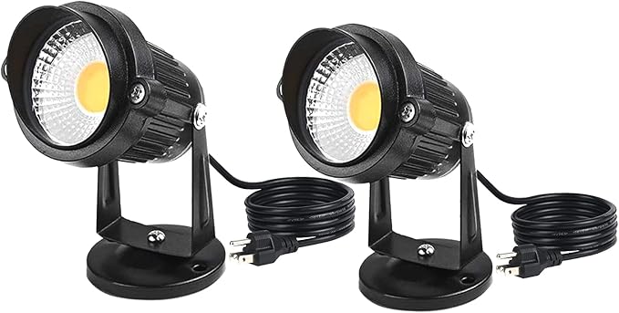 HANNAHONG 5W AC120V Landscape Up Down Spot-Light with Spiked Stand and Base COB LED for Lawn Garden DecorativeYard Step Wall Outdoor Lighting Lamp5 Ft Cable with PlugWaterproof(2PACK)