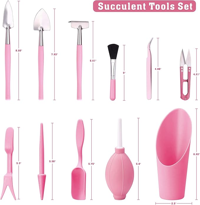 Floral Garden Tools SetHeavy Duty Gardening Tools for GardenerGardening Gifts for WomenStorage Tote BagSleevesGlovesTrowelTransplanterRakeWeederCultivatorPrunerSucculent Hand ToolsPink