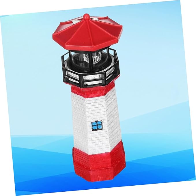 BESPORTBLE Led Solar Revolving Light Creative Resin Rotary Lighthouse Outdoor Garden Decor Energy-Saving Solar Lamp for Lawns Walkways and Courtyards Red White