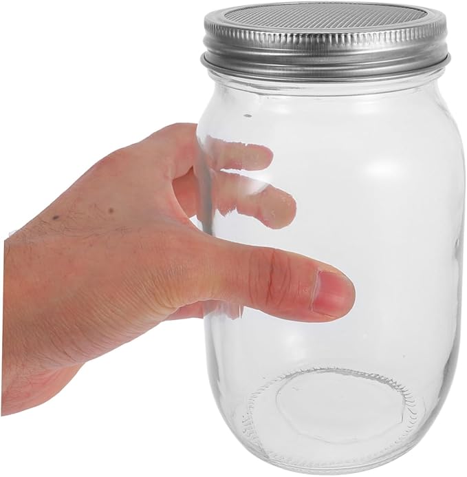 1000ml Mason Glass Sprouting Jar Set with Stainless Steel Filter Lid Portable Wide Mouth Sprout Maker for Home Use Includes Protective Sleeve and Mesh Strainer