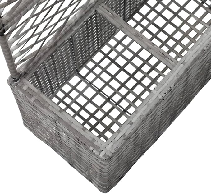 Trellis Raised Bed Poly Rattan with 3 Pots Gray Planter Box with Trellis Free Standing Garden Raised Bed for Flower Climbing and Hanging Plants 32.7x11.8x51.2