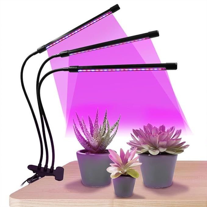 LED Grow Lights for Indoor Plants Plant Grow Lights Full Spectrum Auto ON Off with 3/9/12H Timer 9 Dimmable Lightness Clip-On Desk Grow Lamp Bulbs (Three Head)
