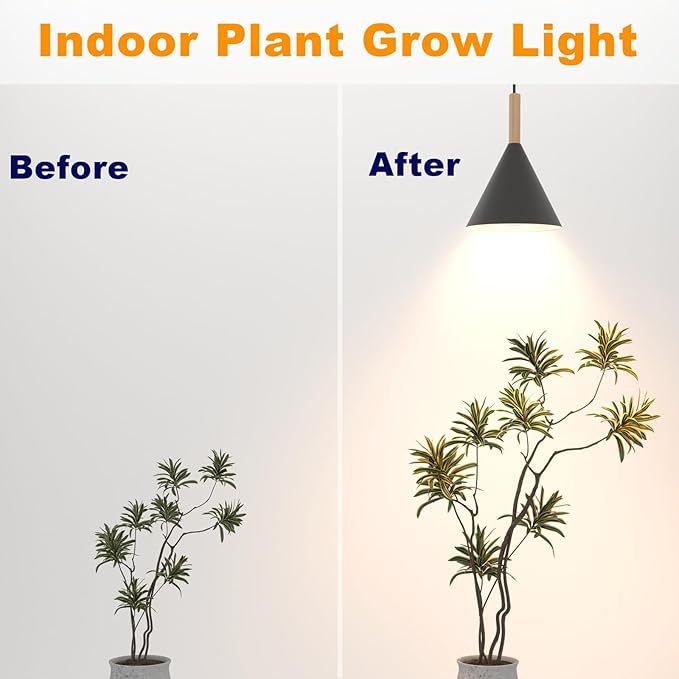 Hanging Grow Lights for Indoor Plants 20W Full Spectrum Plant Lamp with Timer Adjustable Height Wall-Mounted 3000K Growlight with 14.5 ft Power Cord for Greenhouse Garden Large Plants (Black)
