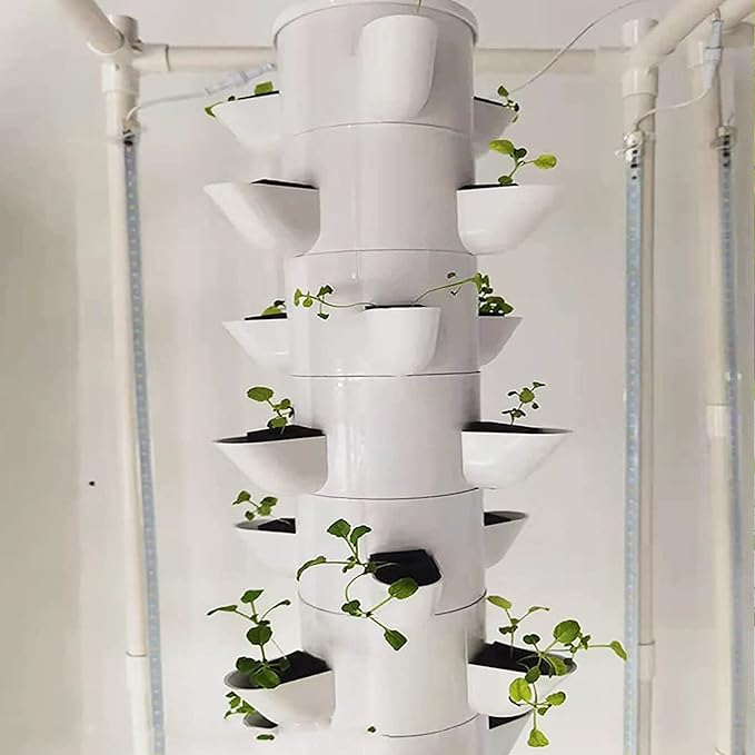 15 Floors 45 Holes Hydroponics Tower Hydroponic Grow Kit with Hydrating Pump Aquaponics Growing System Kit for Leafy Vegetables and Fruits No Soil