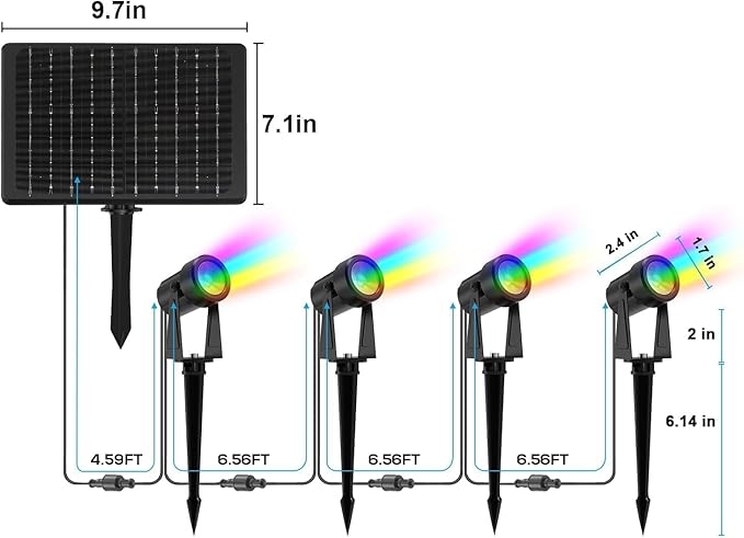 ZYAN Solar Color Changing RGB Spotlights with Remote 12000mAh Separate Monocrystalline Panels &amp USB-C Powered Auto On Off Outdoor IP65 Waterproof for Patio Yard Path (100 Lumens × 8 Pack)