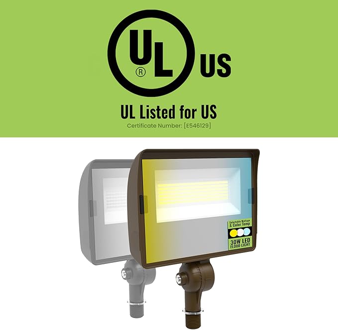 Select LED Flood Light with Photocell 10W/20W/30W Wattage Selectable 3900 Lumen 3000K/4000K/5000K CCT IP65 Waterproof UL Certified Outdoor Security Light for Yard Driveway (Knuckle Mount)
