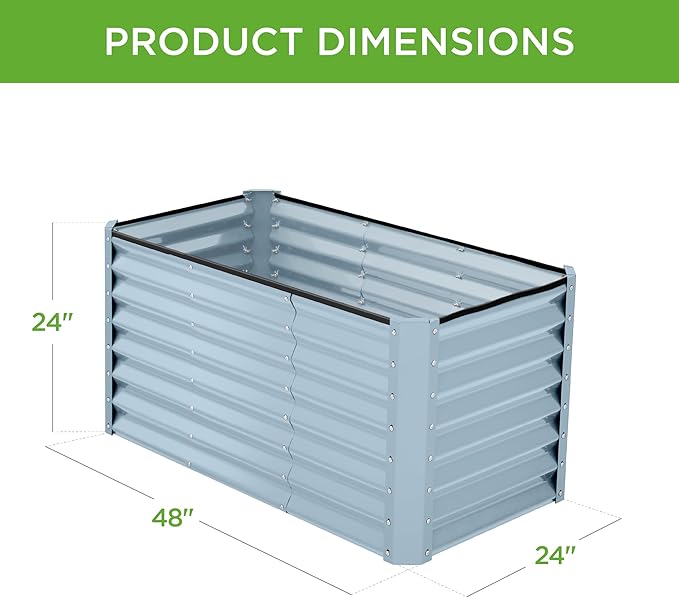 Best Choice Products 4x2x2ft Outdoor Metal Raised Garden Bed Deep Root Box Planter for Vegetables Flowers Herbs 119 Gallon Capacity 100% Non Toxic Materials - Mist Blue