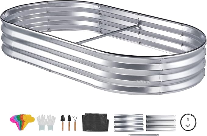 VEVOR Raised Garden Bed 71.9 x 36.4 x 11 inch Galvanized Metal Planter Box Outdoor Planting Boxes with Open Base for Growing Flowers/Vegetables/Herbs in Backyard/Garden/Patio/Balcony Silver