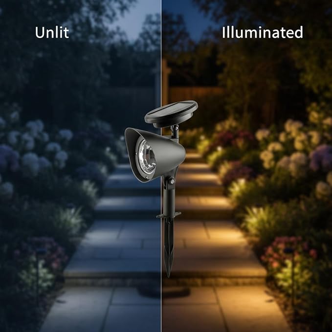 2 Pcs Solar Spotlights Led Outdoor Warm Landscape Lighting Waterproof With Solar Panel 6-8 Hour Runtime For Garden Lawn Patio
