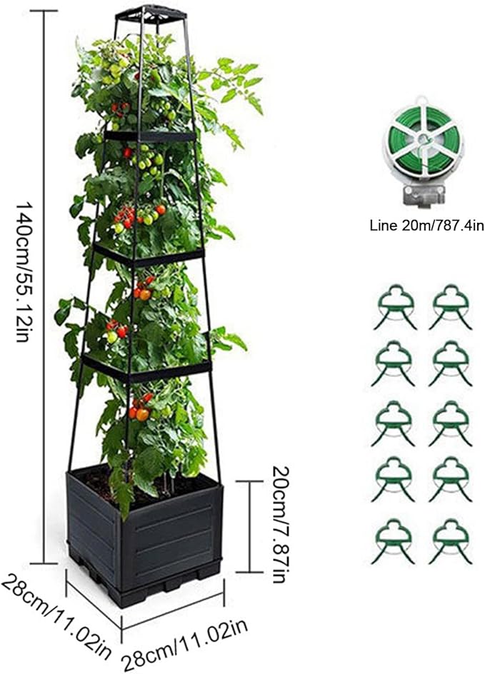Raised Garden Bed with Trellis - Self-Watering Planter Box for Tomatoes Vegetables &amp Flowers Weather-Resistant for Patio &amp Greenhouse