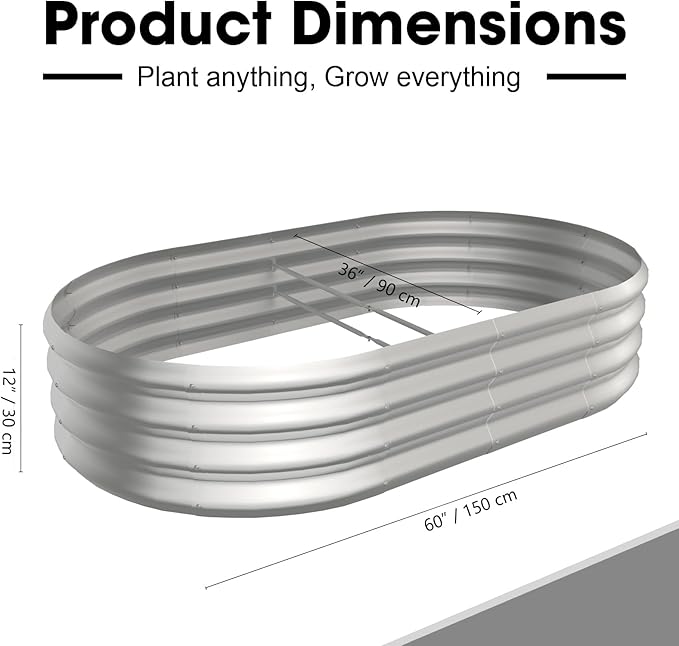 5x3x1ft Oval Galvanized Raised Garden Bed Outdoor 9-in-1 Large Metal Modular Planter Box Raised Beds for GardeningVegetablesFruitsFlowers &amp Herbs (Silver)