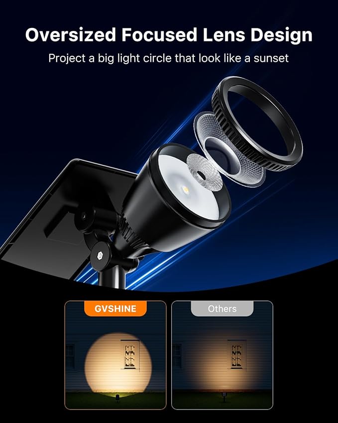 4 Pack Solar Powered LED Spotlights Outdoor Waterproof Ultra Bright Sunset Spot Lights for Christmas Tree Santa Claus Reindeer Outside Landscape Uplights for Wall House Garden Backyard Warm White