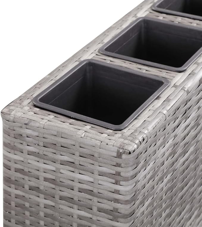 Gray Poly Rattan Raised Garden Bed 31.5x8.7x31.1 Inch Outdoor Planter Box for Patio Balcony Gardening with 4 Pots