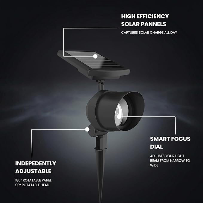 Energizer Solar-Powered Spot Light for House - 2 Pack 45 Lumen Die-Cast Aluminum IP65 Waterproof &amp Weatherproof LED Solar Lights for Outside Lighting with Cool White Light Uplights for Trees