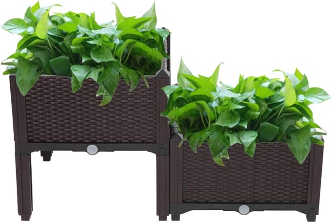 2pcs Raised Garden Bed with Legs Elevated Raised Planter Box for Backyard Patio BalconyRaised Garden Beds Outdoor Elevated Planter Box Brown