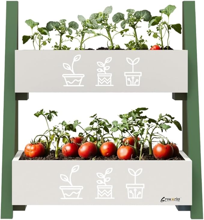 Solid Wood Raised Planter Box with Double Planter Floor-Standing Garden Bed for Outdoor Plants Modern Wooden Flower Rack for Balcony Courtyard Patio and Nursery Use(Green)