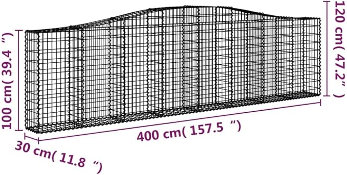 Crescent Gabion Basket Set of 2 Large 157.5x157.5x47.2 in Galvanized Iron Planter Box Outdoor Industrial Raised Garden Bed for Patio Yard Landscaping