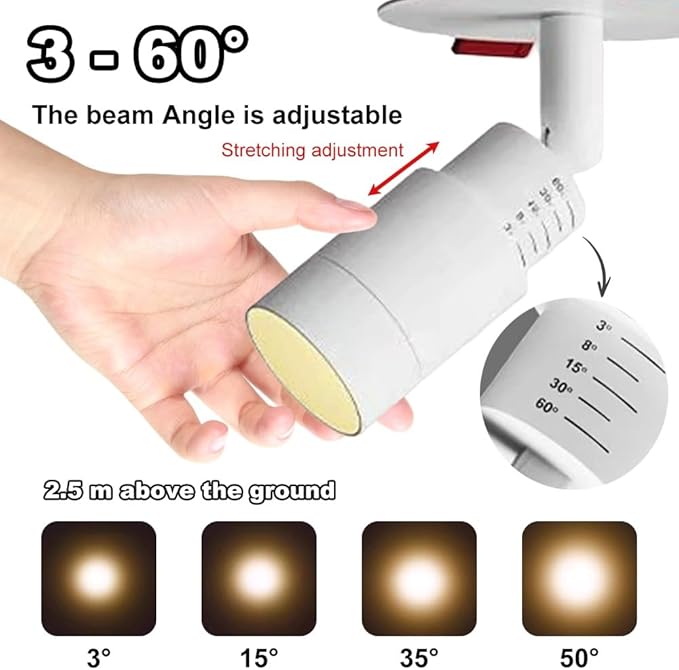 Spotlight 3w Recessed Lighting Fixture Zoomable 3°-60°Spotlights Adjustable Flush Mount Spotlight Directio l Focus Accent Lamps