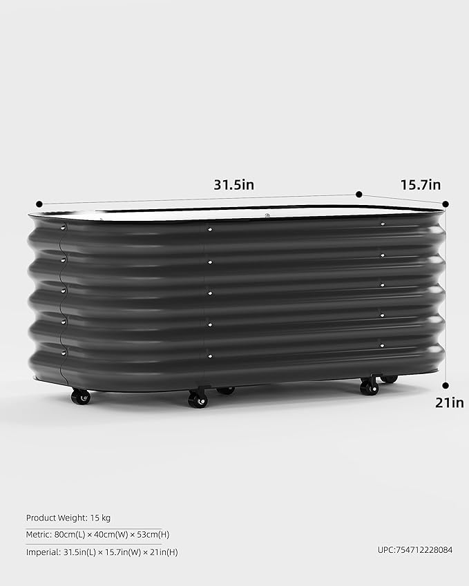 DaisyVibe Mobile Outdoor Planter Box with Wheels 20.9 Inch Tall Heavy-Duty 1000 lbs Capacity Anti-Rust Steel Construction Rolling Garden Bed for Vegetables Herbs Patio Balcony (Grey)
