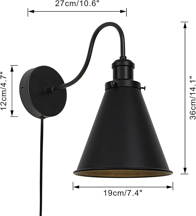 Hook Mounted Plant Light Full Spectrum 4500K 10W Adjusted Light Beam Range 15-60 Degree Vintage Cone Shade Goose Neck Wall Lamp for Indoor Plants Flowers Growing