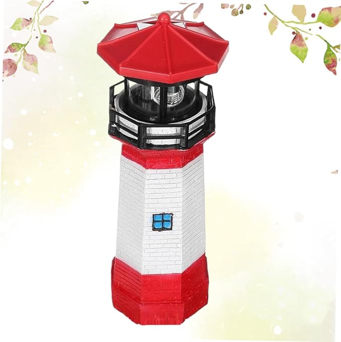 BESPORTBLE Led Solar Revolving Light Creative Resin Rotary Lighthouse Outdoor Garden Decor Energy-Saving Solar Lamp for Lawns Walkways and Courtyards Red White