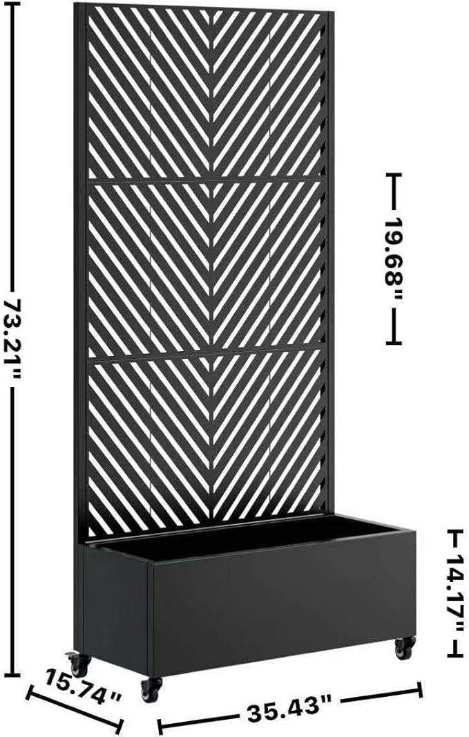Metal Planter Box with Trellis &amp Wheels Outdoor Privacy Planters for Patio Mobile Raised Garden Bed with Trellis for Climbing Plants Balcony &amp Backyard (Black 6)