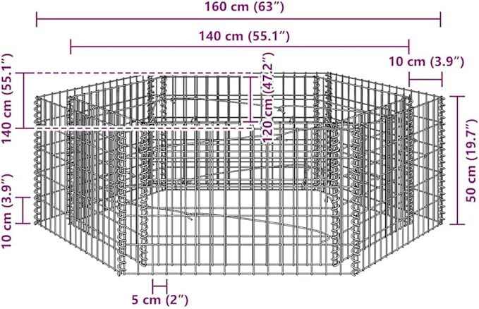 Gabion Raised Bed Silver Galvanized Steel 63x55.1x19.7 in Gardening Pots &amp Planters 142534