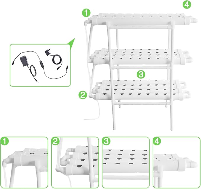 Upgraded Hydroponics Growing System Kit 108 Plant Sites | 1 Layers 36 Plant Sites 4 38 Long Food-Grade PVC-U Pipes with Water Pump Timer Nest Basket and Sponge for Fruit Vegetables