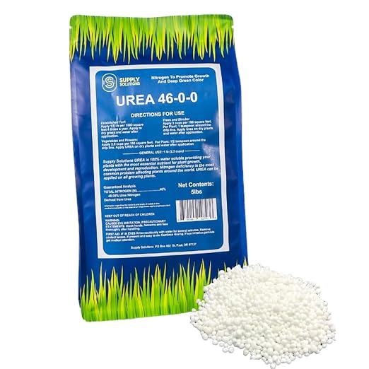 Supply Solutions Urea 46-0-0 Nitrogen Fertilizer to Stimulate Lush Growth and Deep Green Color - Plant Food Plant Fertilizer for Plants Lawn Garden - Bloom Booster for Flowers Fruits (5lbs)