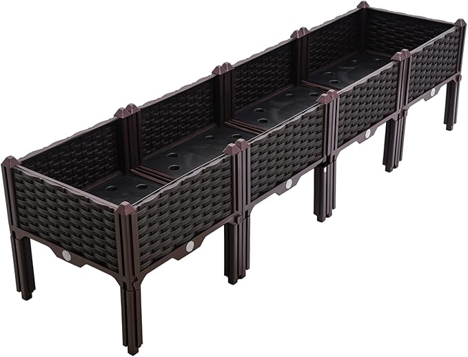 61.4x15.35x14.96in Raised Garden Beds with Legs 4 Piece Plastic Planter Box Elevated Plant Pots for Vegetables Flowers Herbs Garden Boxes with Drain Outlet (1)