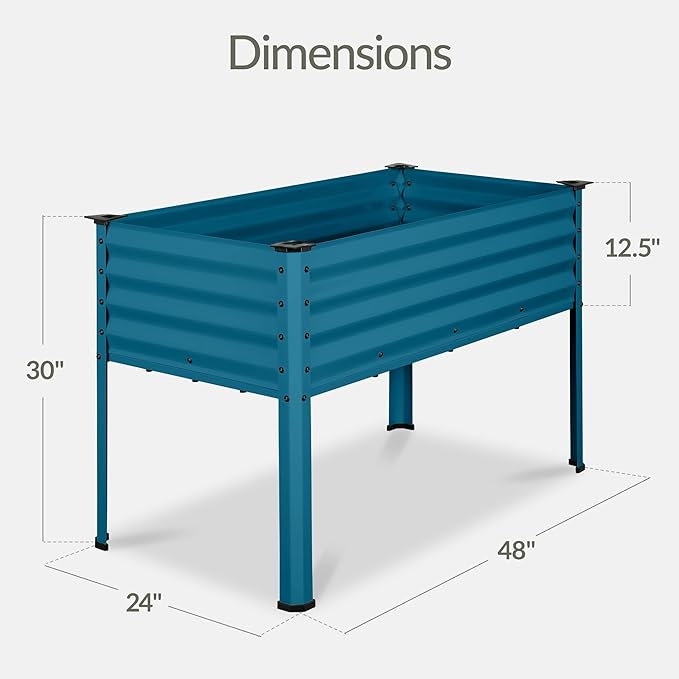 Best Choice Products 48x24x30in Galvanized Raised Garden Bed Metal Elevated Planter Box Vegetable Garden for Backyard Patio Balcony - Peacock Blue